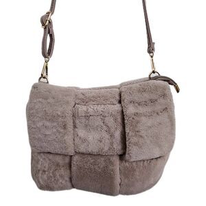 Anthropologie Fuzzy Woven Crossbody Bag Pink Faux‎ Fur Removable Straps Clutch